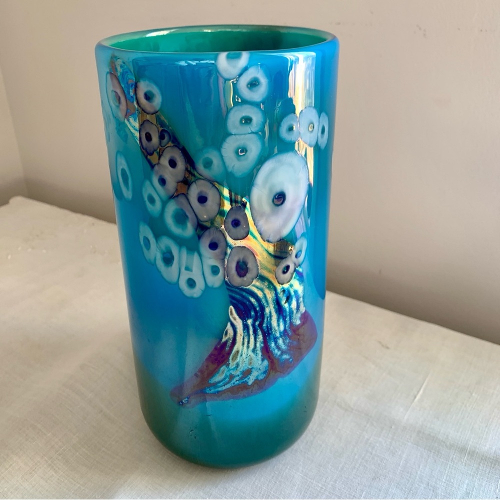 Robert Held Art Glass Vase Iridescent Freeform Vintage 1981 Calgary